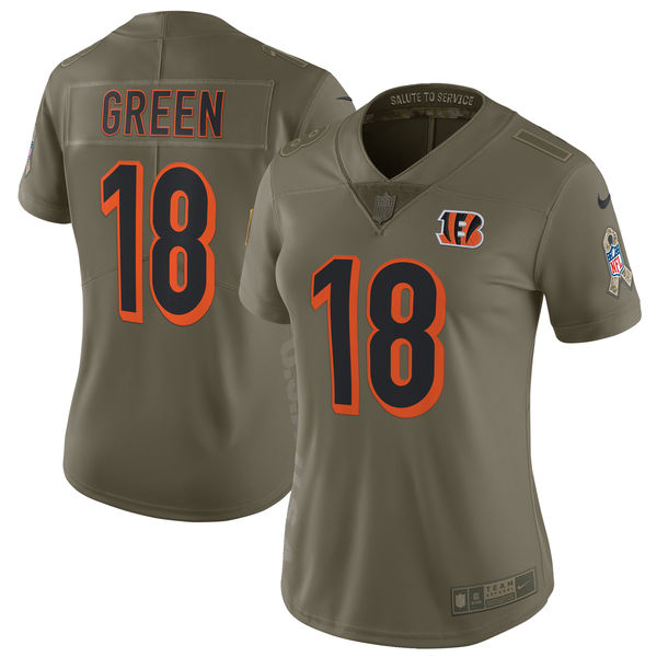 Women Cincinnati Bengals #18 Green Nike Olive Salute To Service Limited NFL Jerseys->women nfl jersey->Women Jersey